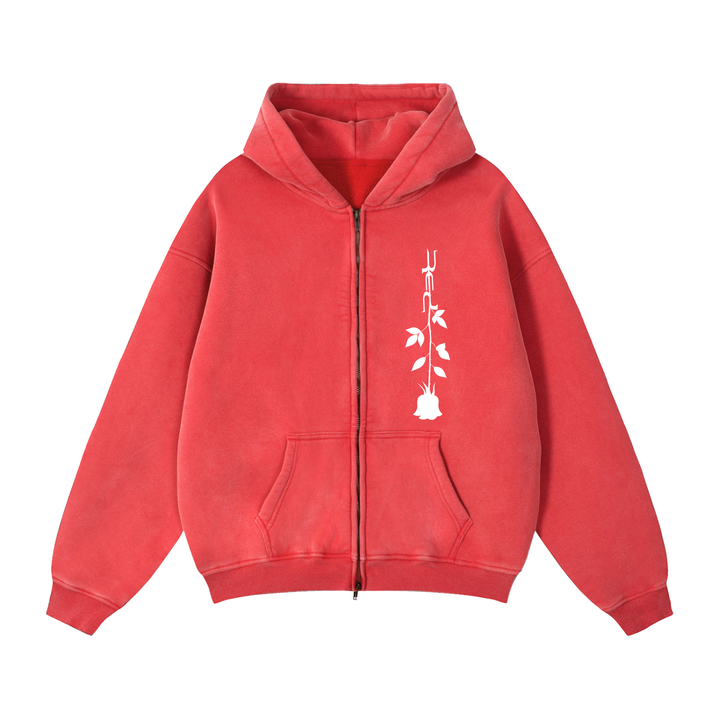 RED Zip-Through Boxy Hoodie