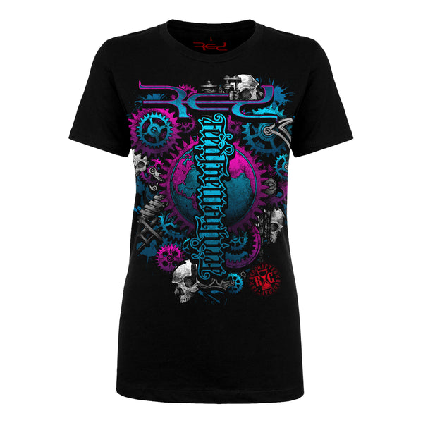 Aqua/Magenta Feed The Machine Women's Fitted T-Shirt